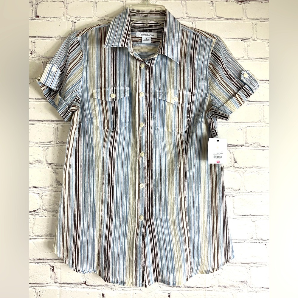 NWT Light Blue, Brown and Tan Liz Claiborne Blouse